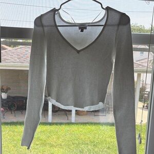 White V-Neck Ribbed Sweater